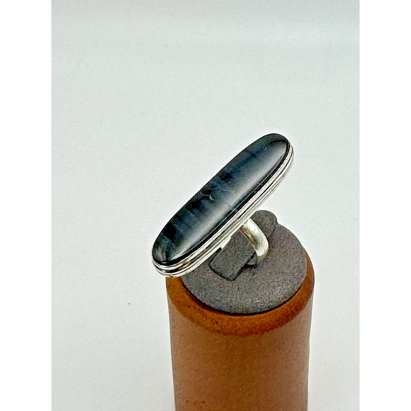 Falcons Eye Stone Estate Ring .925 Stone Sz 6 - 9.30 Grams - 1 3/4" - Picture 2 of 4
